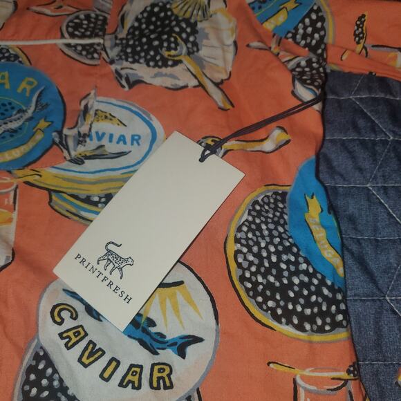 NEW PrintFresh Size L Champagne & Caviar PJ Top NWOT Pants Set Cotton Salmon - Picture 6 of 14